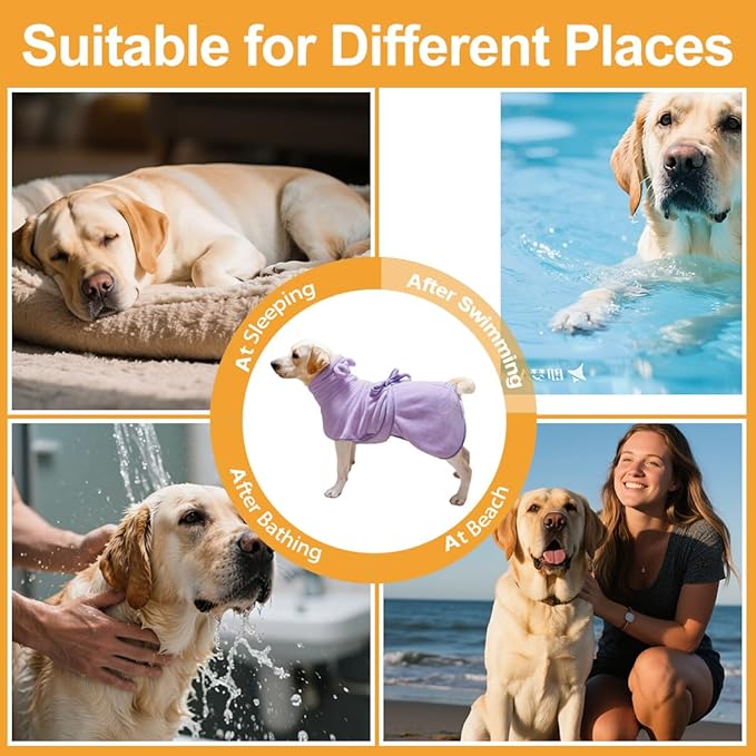 Medium to Large Size Dog Bathrobe, Quick Drying Super Absorbent Used for After Bathing, Warm Dog Towels, Adjustable Hoodies and Belts for Pet Dogs Bath Clothes Products(Purple, 4XL)