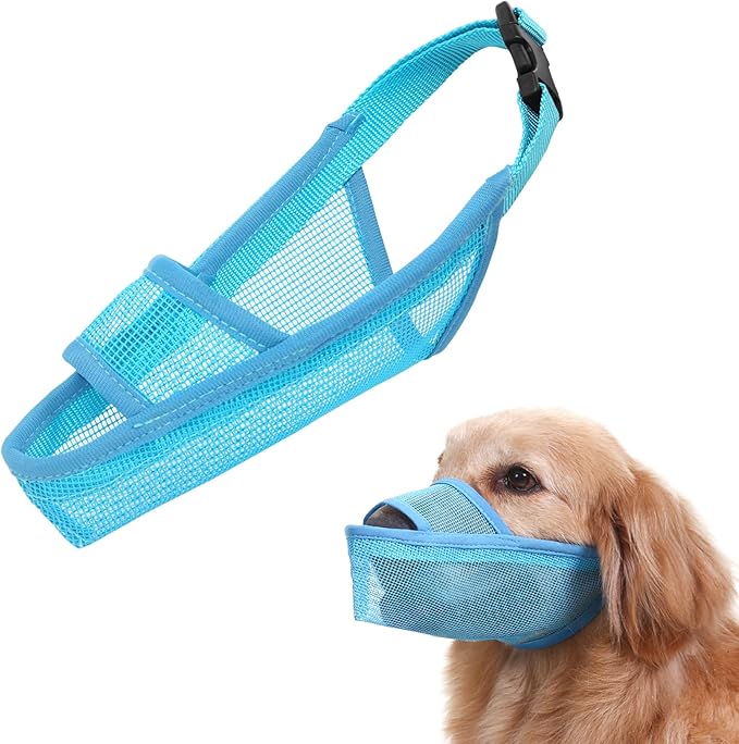 Crazy Felix Nylon Dog Muzzle for Small Medium Large Dogs Dachshund Beagle Poodle Labrador, Air Mesh Breathable and Drinkable Pet Mouth Guard for Anti-Biting Chewing Scavenging(L, Blue)
