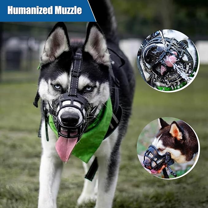 Dog Muzzle, Breathable Basket Muzzles for Small Medium Large Sized Dogs, Adjustable Humane Cage Mouth Cover for Scavenging Grooming Biting Chewing, Allows Panting and Drinking(Soft Rubber, XS)