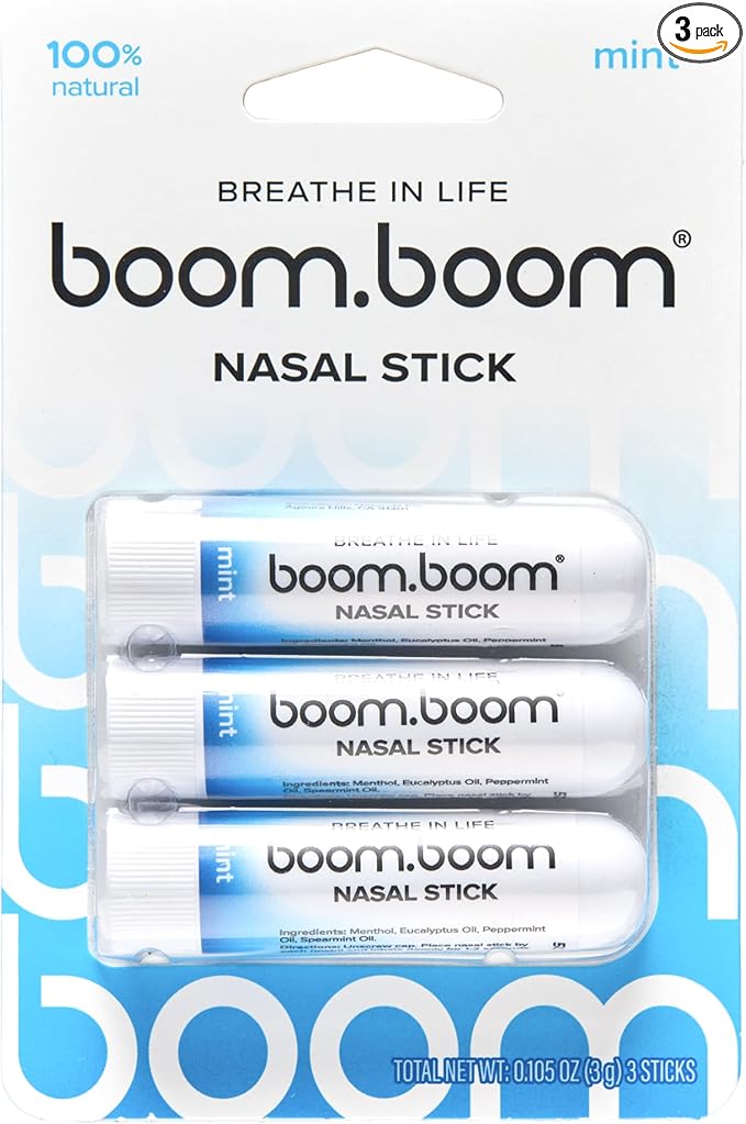 BoomBoom Nasal Stick | Vapor Flow Technology | Cool Refreshing Sensation | Natural Mood Boost | Simple Ingredients | Essential Oils + Menthol Inhaler (Mint)