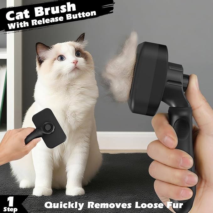 Comotech 3PCS Cat Grooming Supplies,Cat Brush & Nail Clipper/Trimmer & Flea Comb for Shedding Indoor Cats Dogs and Small Animals - Meet All Your Pet's Daily Grooming Needs - All in One Set (Black)