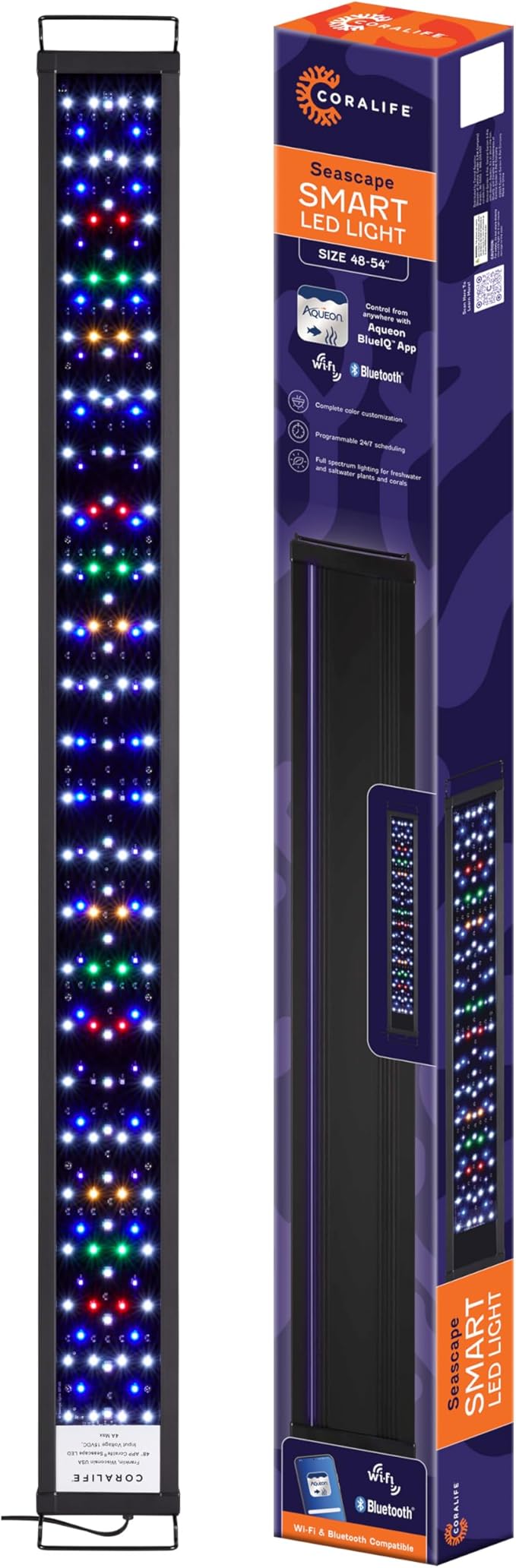 Coralife Fish Tank Aquarium Seascape WiFi/Bluetooth Smart LED Light Fixture, 48-54"