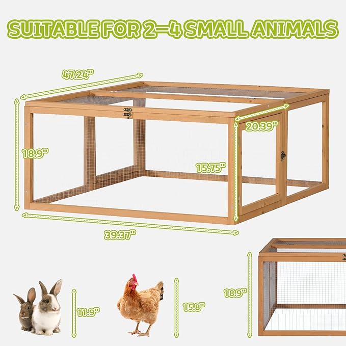 Chicken Coop/Rabbit Hutch, Versatile Wooden Small Animal Cage Run, Indoor Outdoor Bunny Cage with 3 Doors Openable, Wire Mesh Walls, 47'', Orange Color (S)