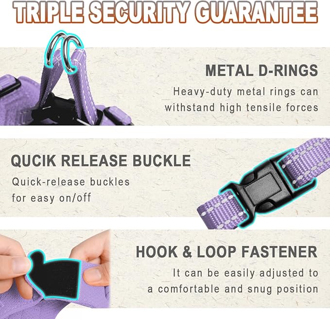 BARKBAY Dog Harness, Reflective Adjustable Puppy No Pull Harness, Breathable Soft for Small and Medium Dogs, Violet Purple, XXS