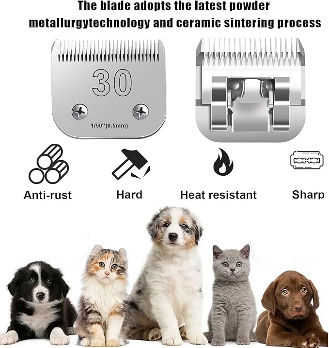 30 Blades for Dog Grooming Blades Compatible with Andis,Oster A5,Wahl km10 Dog Clippers,Size-#30, 1/50-Inch Cut Length (0.5mm)(3pcs #30)