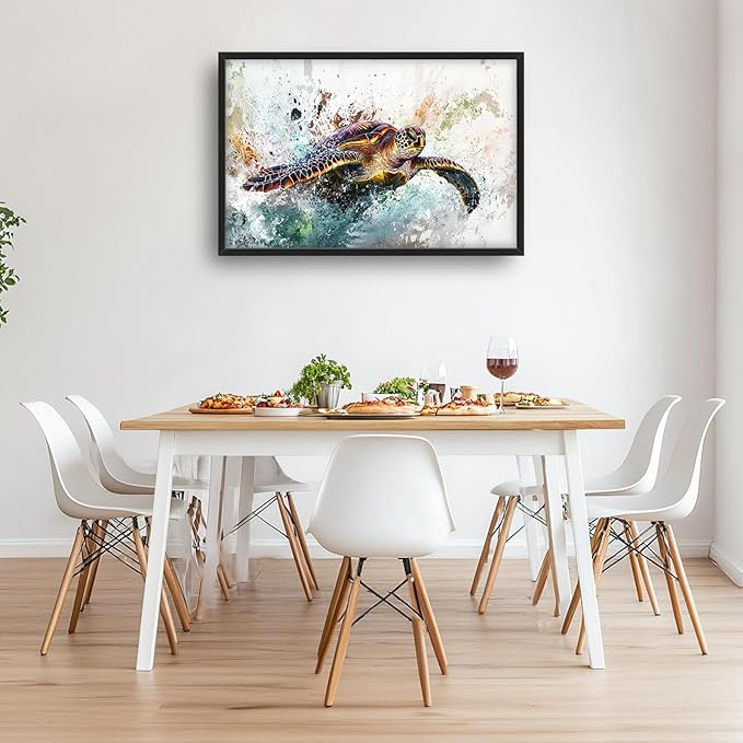 Extra Large Framed Sea Turtle Wall Art,Oversized Abstract Colorful Sea Nautical Wall Decor Pictures for Living Room,Canvas Print Painting Modern Artwork Bedroom Office Bathroom Home Decor 36L x24W