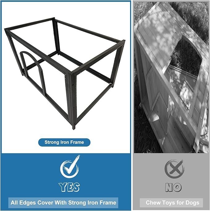 Dog House Outdoor Weatherproof 34.3" L Chew Proof Outside Dog Kennel for Small Medium Dogs with Strong Metal Chew Proof Frame Raised Design