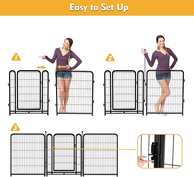 Dog Playpen 48 inch(H) 8 Panels Total 17.7 Ft(L) Dog Fence Outdoor for Yard. Wide Door Low Threshold，Metal Dog Pen Heavy Duty Pet Puppy Exercise Pen for Rv Camping Garden Yard
