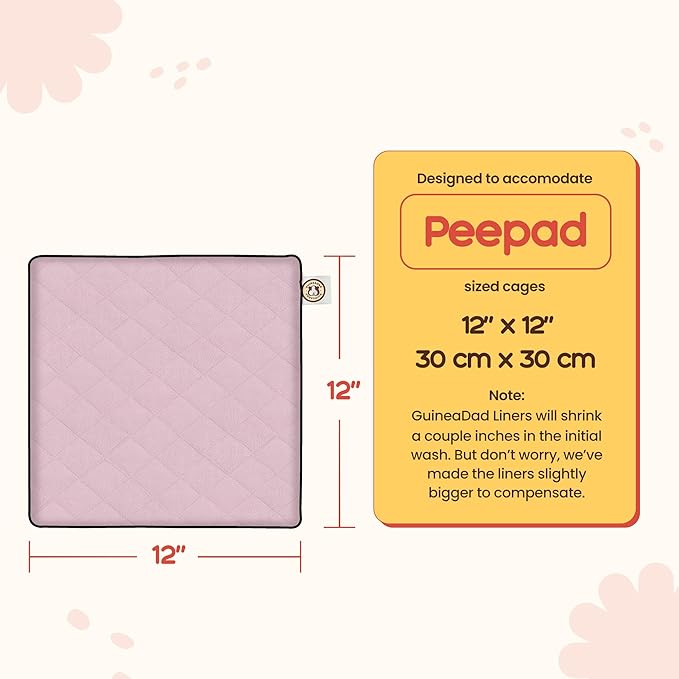 GuineaDad Premium Liner – Fleece Guinea Pig Cage Liner – 5 Pack - Ultra-Plush Reusable Fleece Bedding with Waterproof Bottom – Extra Absorbent Liner for C&C 1x1 Cage (Blush)