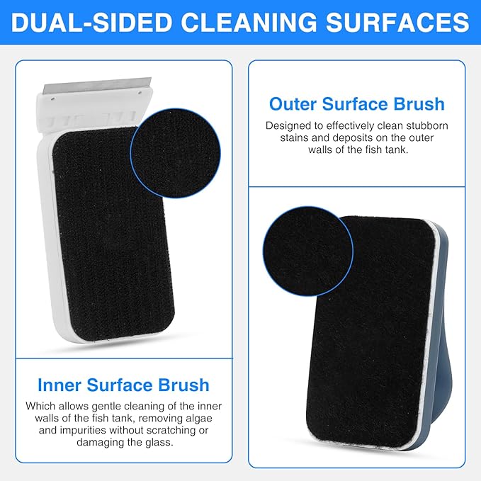 Aquarium Strong Magnetic Glass Cleaner Brush, Fish Tank Algae Magnet Cleaning Tool with 2 Detachable Scrapers, Mag Float Scrubber for 0.25-0.375Inch Glass and Acrylic Tanks