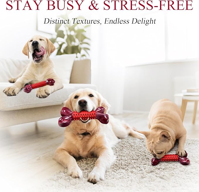 Apasiri Tough Dog Toys for Aggressive Chewers Large Breed, 2-Pack Dogs Chew Toys for Large Medium Dogs, Nylon and Rubber Dog-Bones for Teething Chew, Beef Flavor, for Doggo 20-75 lbs