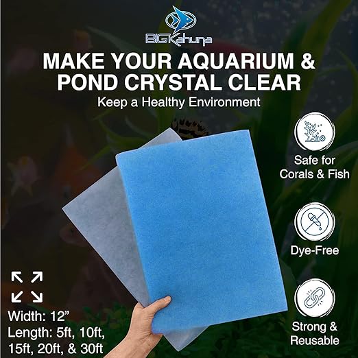 Big Kahuna Aquarium Filter Floss Rolls – 12-inch Pond and Aquarium Filter Media – 1-inch Thick Wet/Dry Aquarium Filter Pad – Bonded Filter Media Pad for Freshwater or Marine Aquariums, Ponds – 30ft