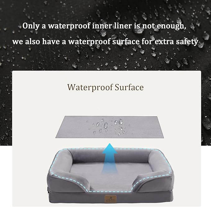 Bedfolks Orthopedic Dog Bed Extra Small, Waterproof Dog Sofa Bed for Small Dogs & Cats, Egg Foam Pet Couch Bed with Removable Washable Cover and Nonslip Bottom, Dark Grey
