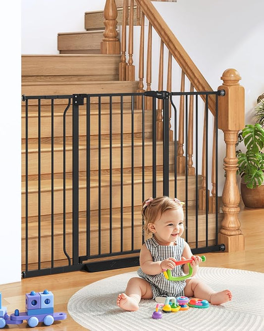 34" Extra Tall Baby Gate for Stairs, Auto Close Stroller Friendly Dog Gate Indoor for Doorways, Pressure Mounted 29"-51" W Baby Gate, Easy Walk Through Gate for Children & Pets, Black