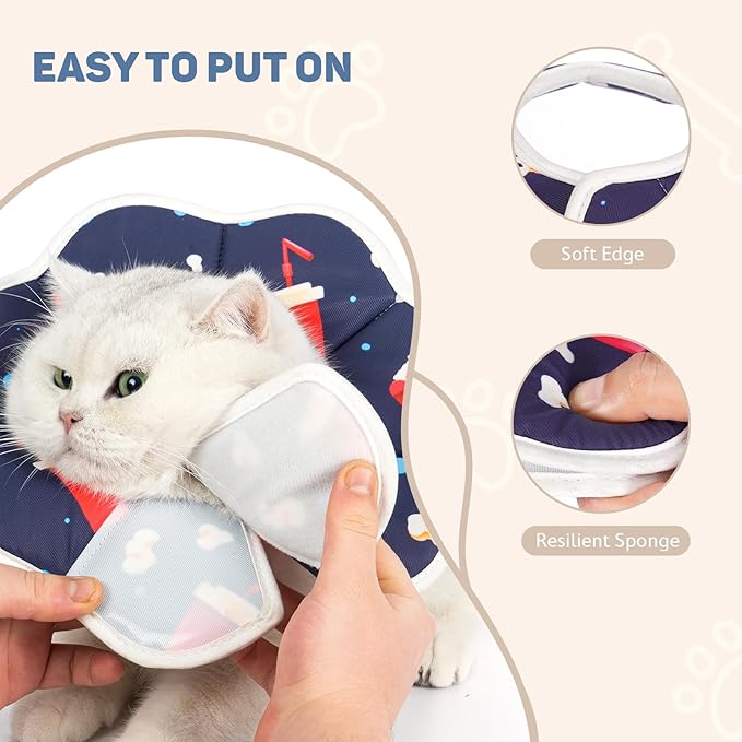 Avont Soft Cat Recovery Cone Collar, Adjustable Lightweight Kitten E-Collar for Small Dogs, Comfortable Neck Donut Stop Licking Scratching After Surgery -Popcorn(M)
