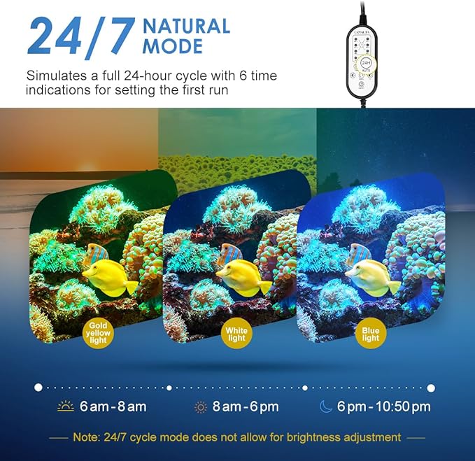 Aquarium Light,18W 24/7 Natural Mode,9 Light Modes(Water Grass Mode & 7 Colors & Cycle),Adjustable Timer and 7 Color Brightness - with Expandable Mounting Bracket for 18~24IN Fish Tank