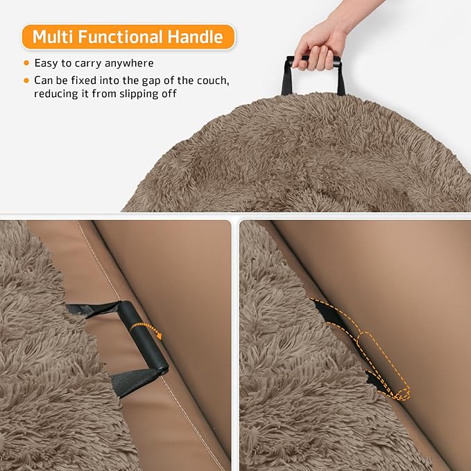 Calming Dog Bed Fluffy Plush Dog Mat for Furniture Protector with Removable Washable Cover for Large Medium Small Dogs and Cats (XS(31“x23.5”x5), Camel)