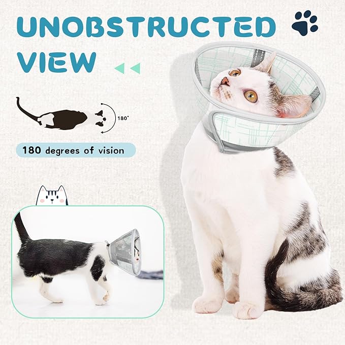Supet Cat Cone Collar Soft to Stop Licking Scratching, Breathable Comfortable Mesh Recovery Cone for Cats After Surgery Neuter, Lightweight E Cone Collar Alternative (S)