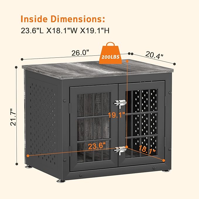 26" Heavy Duty Dog Crate Furniture for Small Dogs, Metal Kennel for High Anxiety Dogs, Chew Proof Pet Cage Indoor, Decorative Dog Kennel End Table