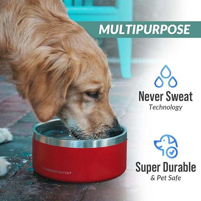 Coldest Dog Bowl - Anti Rust Metal, Non Slip, 3 Layers Insulated Stainless Steel Dog Bowls - Spill Proof & Heavy Duty - Water Bowl for Dogs, Cats & Pets, Dish Washer Safe (200 oz, Carrara Marble)