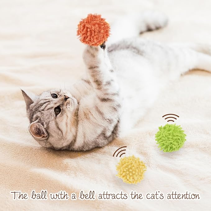 9Pcs Cat Pom Pom Balls, Cats Ball Toys with Bells, 2 inches Soft Cat Balls Toy for Indoor, Assorted Color Yarn Puffs Ball for Cats, Kitten Chasing Toys for Kitty, Pet Interactive Play(Multi-Color)