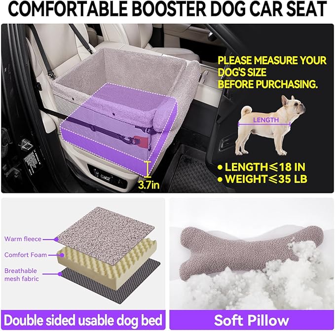 Dog Car Seats for Small Medium Dogs,PU Leather Car Seat Boosters,Foldable Puppy Cat Carseats (Grey, Medium Dog)