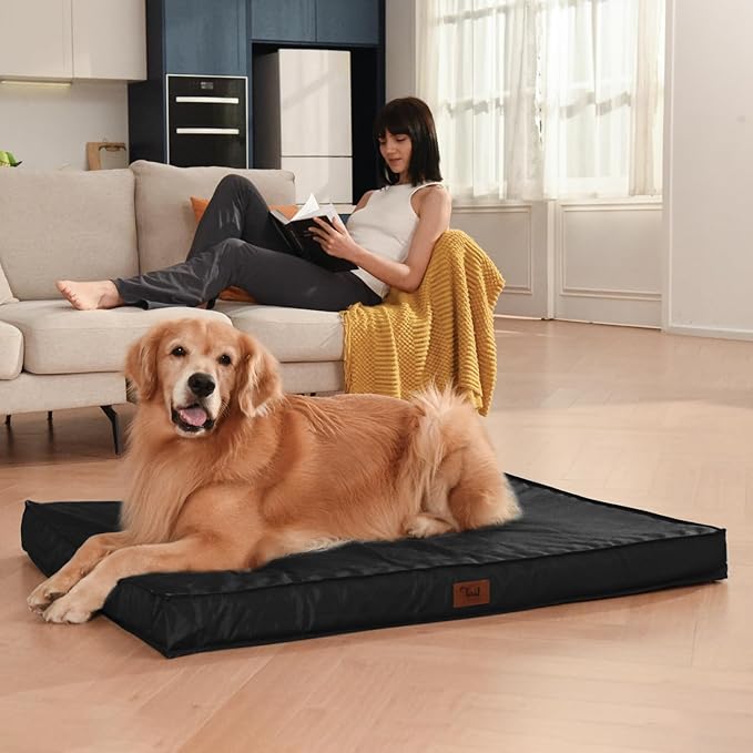 Outdoor Dog Bed for Small Dogs, Waterproof Dog Crate Bed for Small Dogs, Orthopedic Egg Crate Foam Puppy Beds with Washable and Removable Oxford Cover, Black