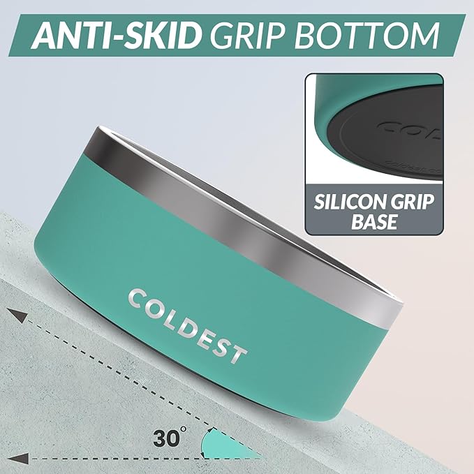 Coldest Dog Bowl - Anti Rust Metal, Non Slip, 3 Layers Insulated Stainless Steel Dog Bowls - Spill Proof & Heavy Duty - Water Bowl for Dogs, Cats & Pets, Dish Washer Safe (100 oz, Terraform Green)