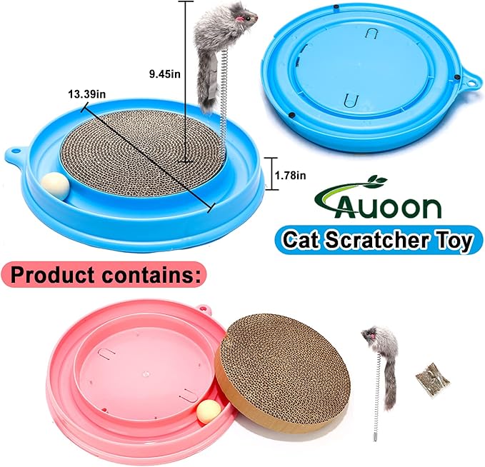 AUOON Cat Scratcher Toy - Cat Scratch Pad with Cat Toy Ball Track and Plush Mouse Toy for Indoor Cats and Kittens (Milk Shake)