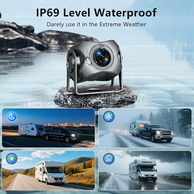 6 Channel Backup Camera System,1080P Rearview Camera with Carplay & Android Auto,GPS Navigation, Touchable 11 inch Monitor & Loop Recording DVR car Stereo, for RV/Truck/Trailer Pickup,128GB Card