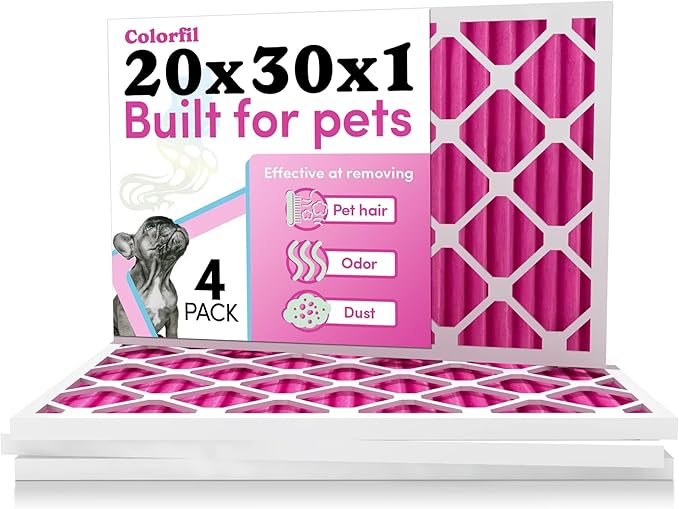 Colorfil 20x30x1 Air Filter (4-Pack) | Made in the USA | Color Changing | Remove Cat and Dog Odor | MERV 8 for Pet Hair Dander and Dust | 19.75"x29.75"x0.75" Exact Size