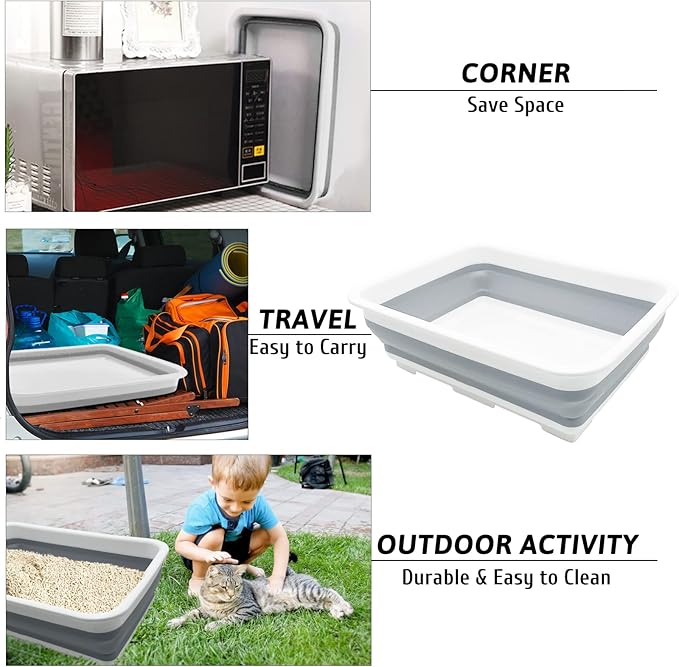 Fhiny 2PCS Open Cat Litter Box, Kitten Potty Pan Semi-Enclosed Foldable Waterproof Travel Toilet Low Entrance for Indoor Cats Small Pet Kitty Rabbit Supplies Easy to Clean and Assemble