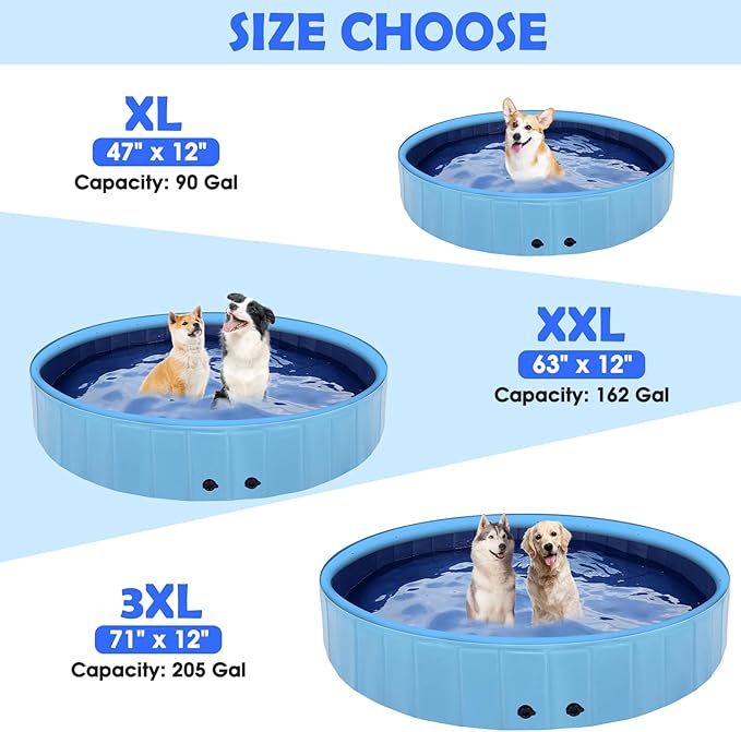 63" Large Dog Pool with Sprinkler, 2-in-1 Foldable Swimming Pool Non-Slip Hard Plastic Splash Sprinkler Kiddie Pool for Outdoor Backyard Kids Dogs Ducks and Pet Baths