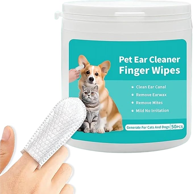 Ear Wipes for Dogs & Cats - Comfortable Finger Design, Gentle Ear Wax, Debris, and Dirt Cleaning | 50-Count Pack
