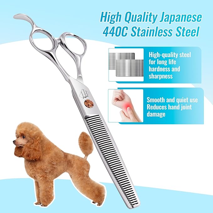 Dog Grooming Scissors: 7 inch Pet Thinning Shears Made Of Japanese 440c Advanced Stainless Steel Professional Grooming Scissors for Dogs Cats and Other Pets