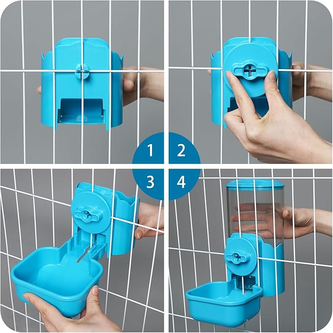 VANNON Small Animal Hanging Automatic Food Dispenser, 35oz Gravity Pet Feeder for Cage, Food Bowl for Rabbit Puppy Cat Ferret Guinea Pig Chinchilla Parrot (Blue)