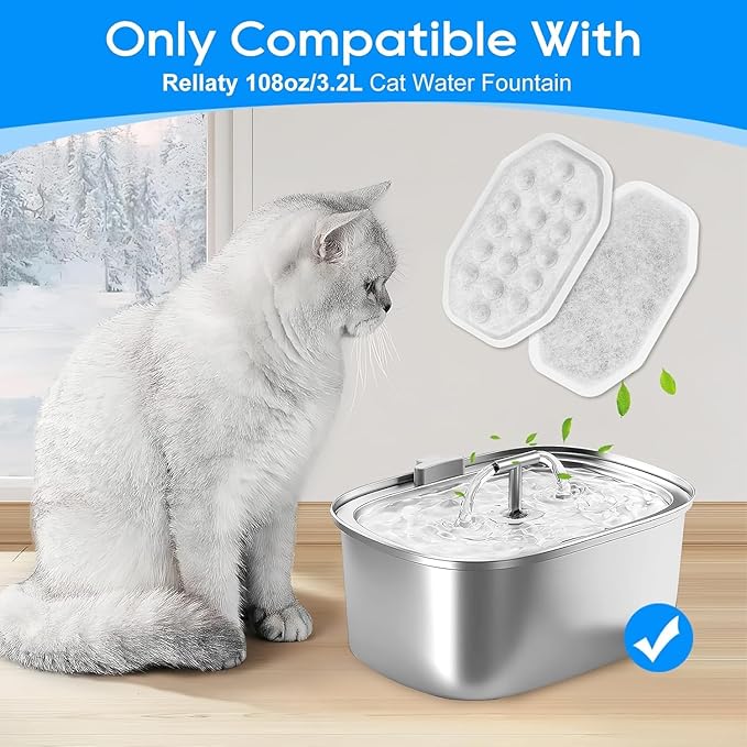 24 Pack Stainless Steel Cat Fountain Filters Compatible with Rellaty & Fit for Neareal Cat Fountain 108oz/3.2L, Replacement for Automatic Pet Fountain Dog Water Dispenser