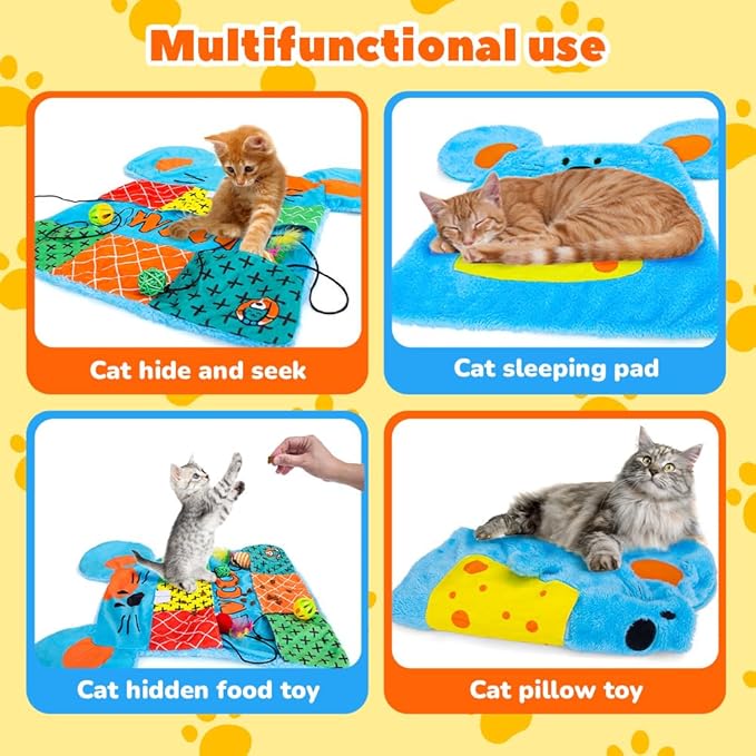 AWOOF Cat Mat, Cute Soft Catnip Mat, Cat Activity Mat Machine Washable Catnip Toys Interactive Cat Toys for Indoor Cats (Mouse Shape)