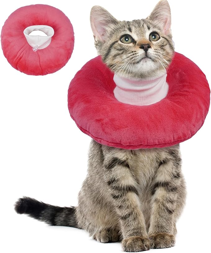 BRKURLEG Cat Cone Collar Soft, Cute Cat Recovery Cones, Soft Protective Pet Neck Cone, Adjustable Kitten Cones to Stop Licking, Pet Anti-Lick Wound Healing Elizabethan Collar, Pink, M