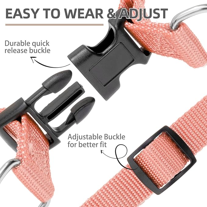 PUPTECK No Pull Dog Harness Soft Adjustable Basic Nylon Step in Puppy Vest Outdoor Walking with ID Tag, LightCoral, XS