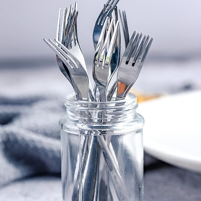 Crab Stainless Steel Forks,Small Appetizer Fork 3 Prong Tasting Escargot Forks Portable Cocktail Salad Fruit Forks for Kitchen Accessory Wedding Party,Set of 12, 4.8 Inches