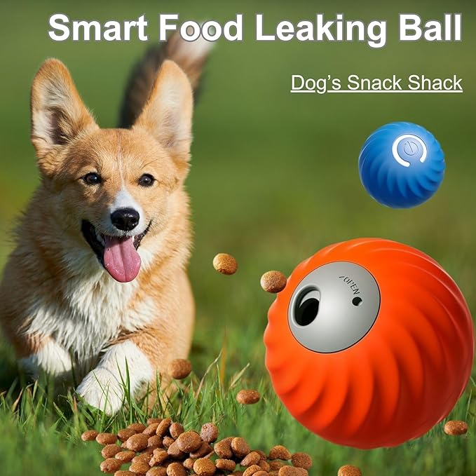 Zoomie Buddy 2.0, Zoomie Buddy for Dogs, 2 in 1 Smart Touch Interactive Dog Balls ＆ Pet Feeder, 2.83" Diameter, Suitable for Small/Medium Dogs, with Fruit Plush Cover (Blue+Orange, 3*Mix)