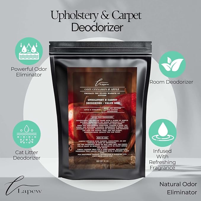 Cozy Cinnamon & Apple Carpet Freshener Powder Refill 36 oz | Powerful Odor Eliminator for Home | Upholstery Deodorizer | Carpet Deodorizer | Pet Urine | Cat Litter Box