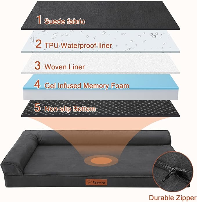 Chew Proof Dog Bed, 3" Memory Foam Dog Bed for Small and Medium Dogs, Removable and Washable Microsuede Cover, Waterproof Liner, Nonskid Bottom, 30x20 Inches S Dark Grey