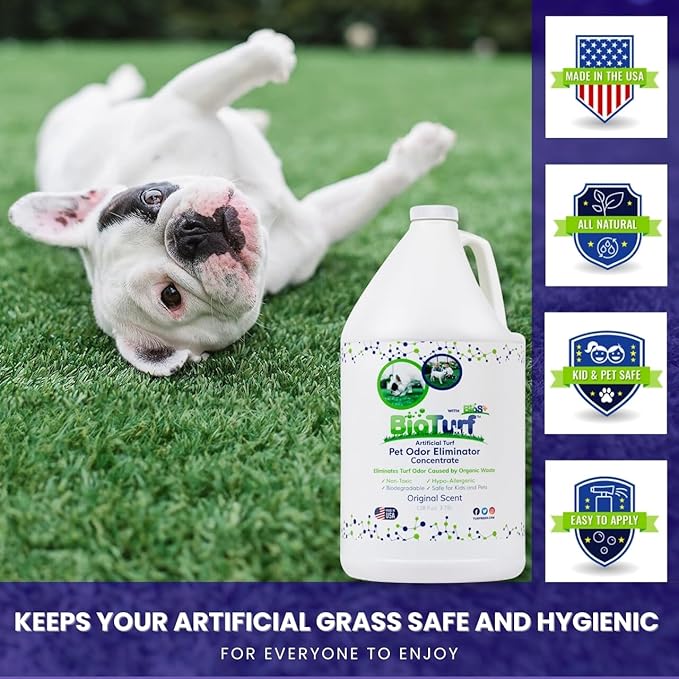 BioS+ Odor Eliminator Concentrate – Artificial Turf Cleaner for Pet Urine Outdoor & Yard Deodorizer for Dog Urine and Waste – Enzyme Formula, Safe for Pets, Kids & Plants – 1 Gallon