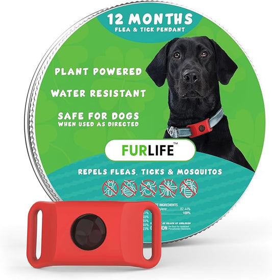 FurLife Red Dog Tag, Flea and Tick Prevention for Dogs - Waterproof Pendant for Collar, Safe for All Breeds
