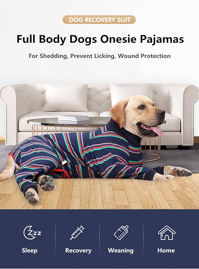 Recovery Suit, Blue, Small - Cotton/Spandex, Breathable Dog Apparel for Medium or Large Breeds, Postoperative Shirts Prevent Licking Wounds, E-Collar Alternative