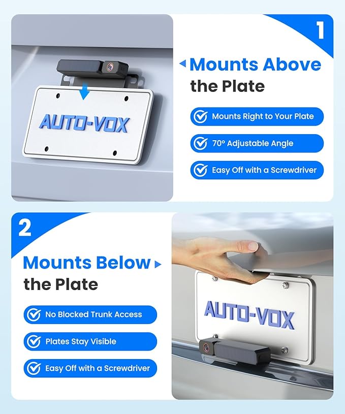 AUTO-VOX Solar Wireless Backup Camera with 5" 1080P Monitor: 5000mAh Battery 2 Mins DIY Installation & 2 Split Screen Back Up Camera, IP69K Waterproof Reverse Camera for Car, Van, SUV, Truck, Trailer