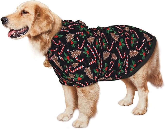 Christmas Tree Black Hoodie,Christmas Cosplay Dog Clothes with Pocket and Hat Winter Clothes Sweaters Large