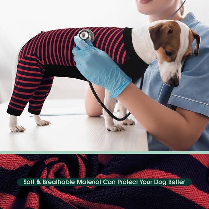 Kuoser Dog Recovery Suit, Anti Licking Dogs Rear Leg Sleeve, Abdominal Dog Surgical Suit with Pants Cover Protect Wounds, Dogs Elbow Protector Soft Pet Surgery Onesie Cone Alternative, Red 3XL